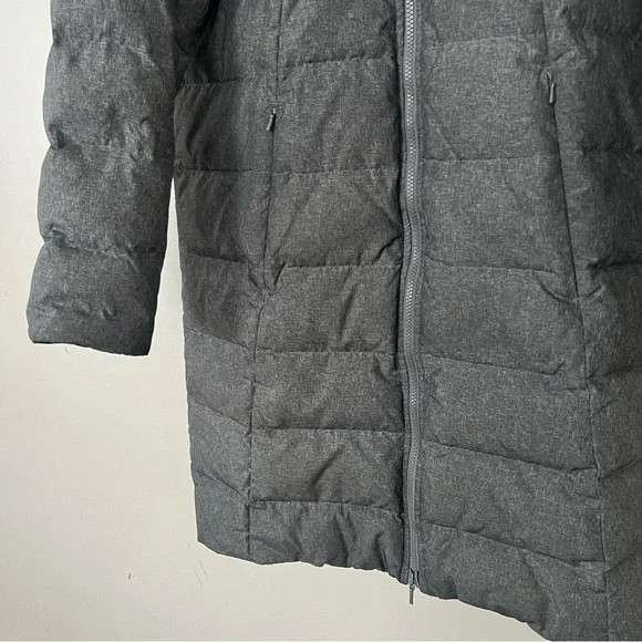 Lands End Down Puffer Coat Grey Hooded Size 10 12 Medium Winter Jacket Long - Picture 3 of 14